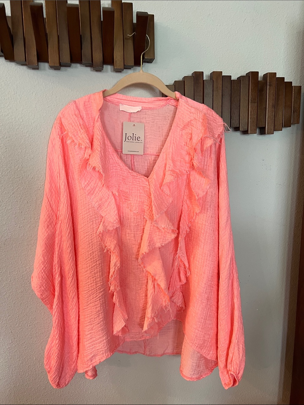 Jolie Coral Ruffle V-Neck Blouse